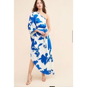 Hutch Anthropologie Floral One Shoulder Satin Maxi Dress Size 4